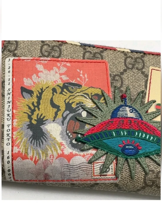 Gucci GG Supreme Courier UFO Tiger Sherry Line PVC Long Wallet/DB - Picture 5 of 14